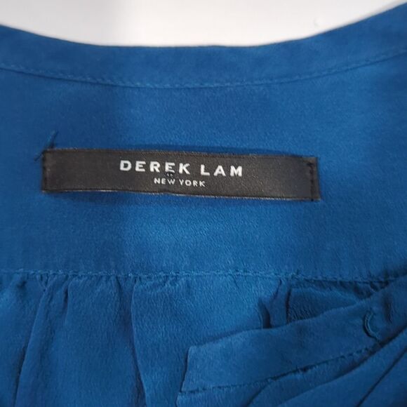 Derek Lam Top Womens 4 Blue Button Front Studded Silk Blouse Sample - Picture 7 of 11